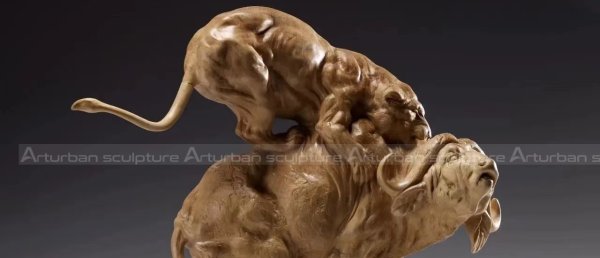 tiger attack sheep statue