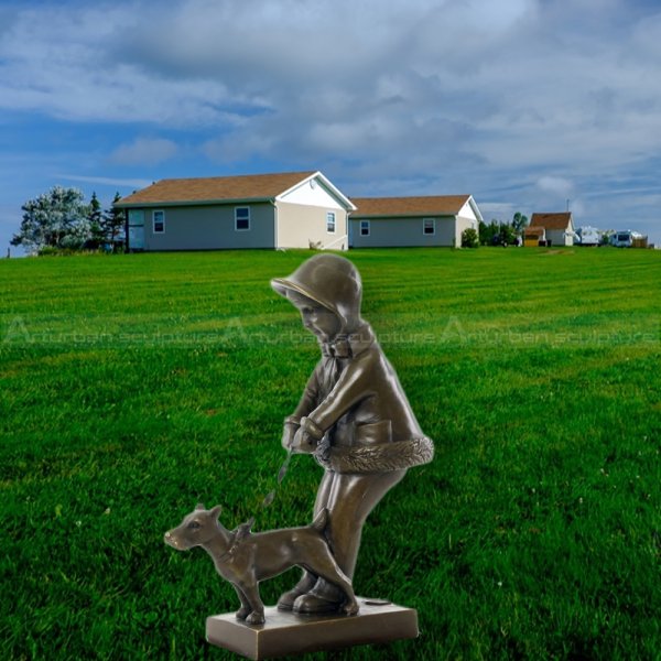 Girl Walking Dog Sculpture