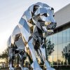 Large Stainless Steel Geometric Lion Statue