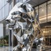 Large Stainless Steel Geometric Lion Statue