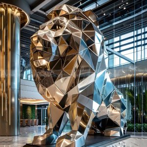 Stainless Steel Geometric Lion Statue