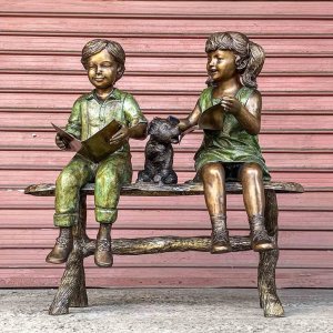 Boy Girl and Dog Garden Statue