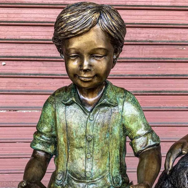 Boy Girl and Dog Garden Statue