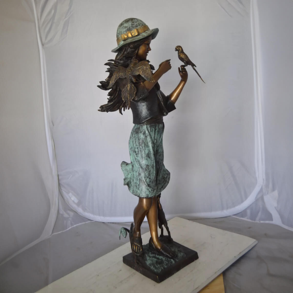 Girl and Parrots Sculpture