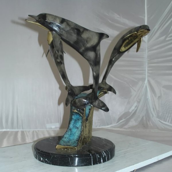 Large Bronze Dolphin Statue