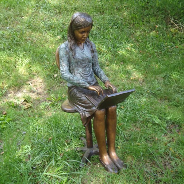 Boy and Girl with Laptop Statue