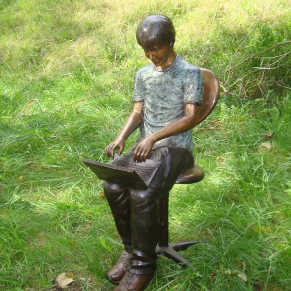 Boy and Girl with Laptop Statue