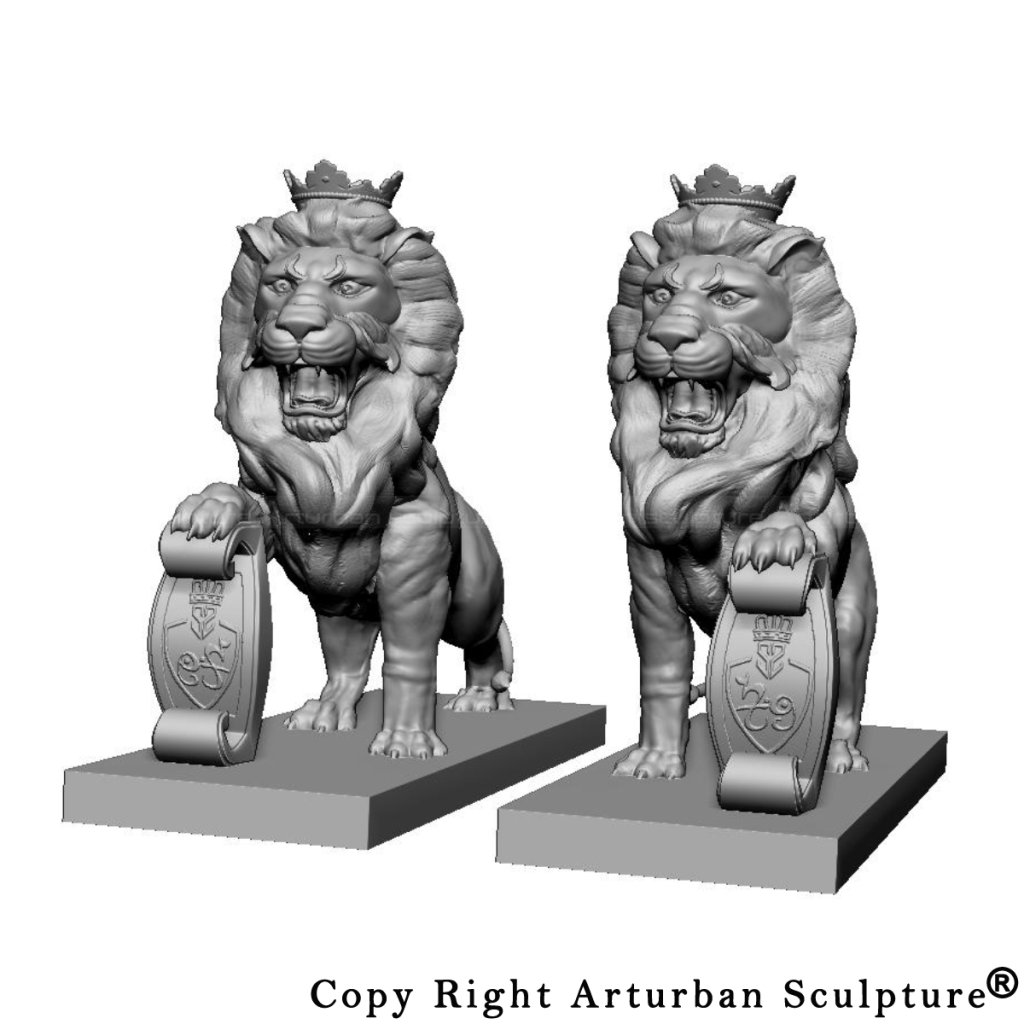 3D design of Lion with Crown Statue