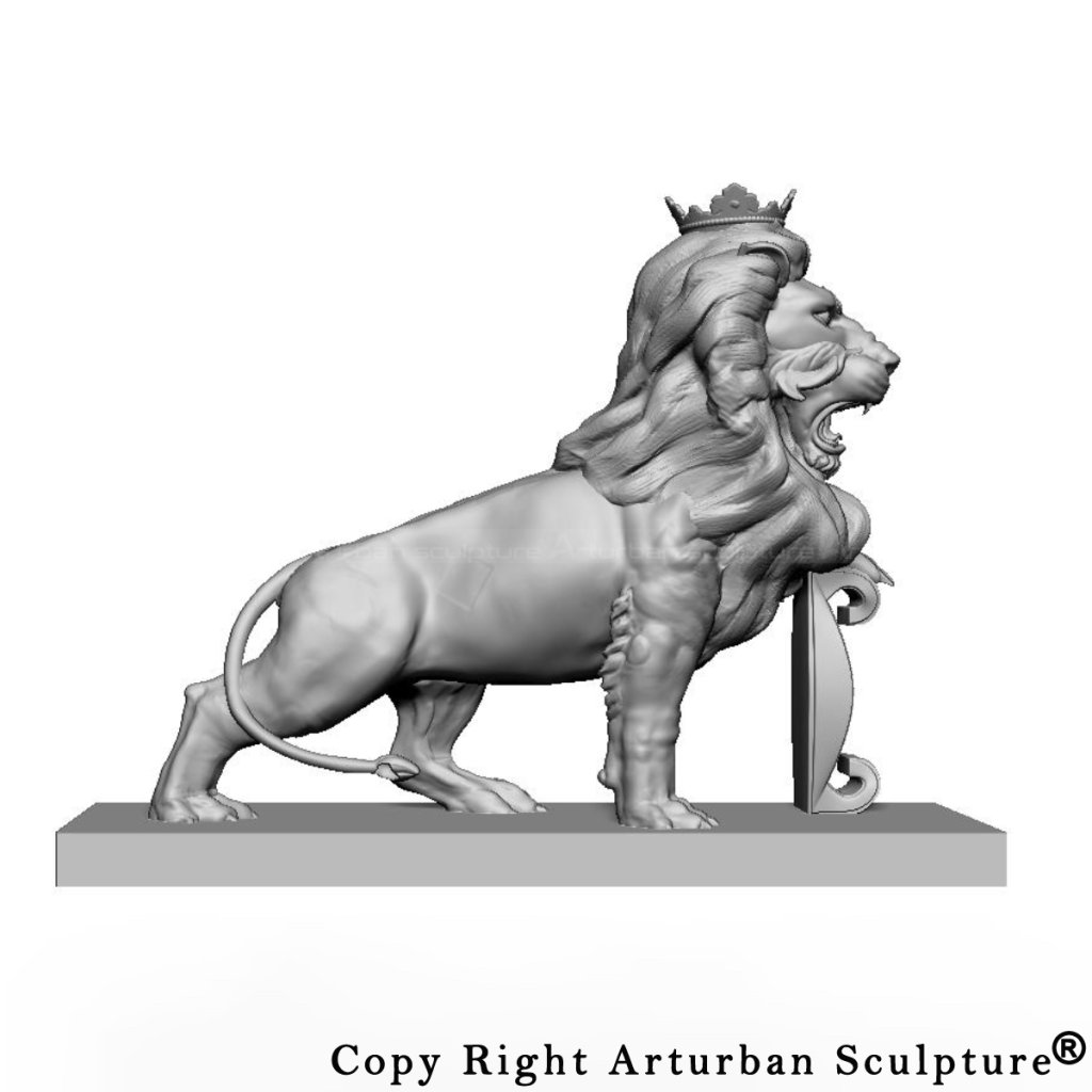 3D design of Lion with Crown Statue