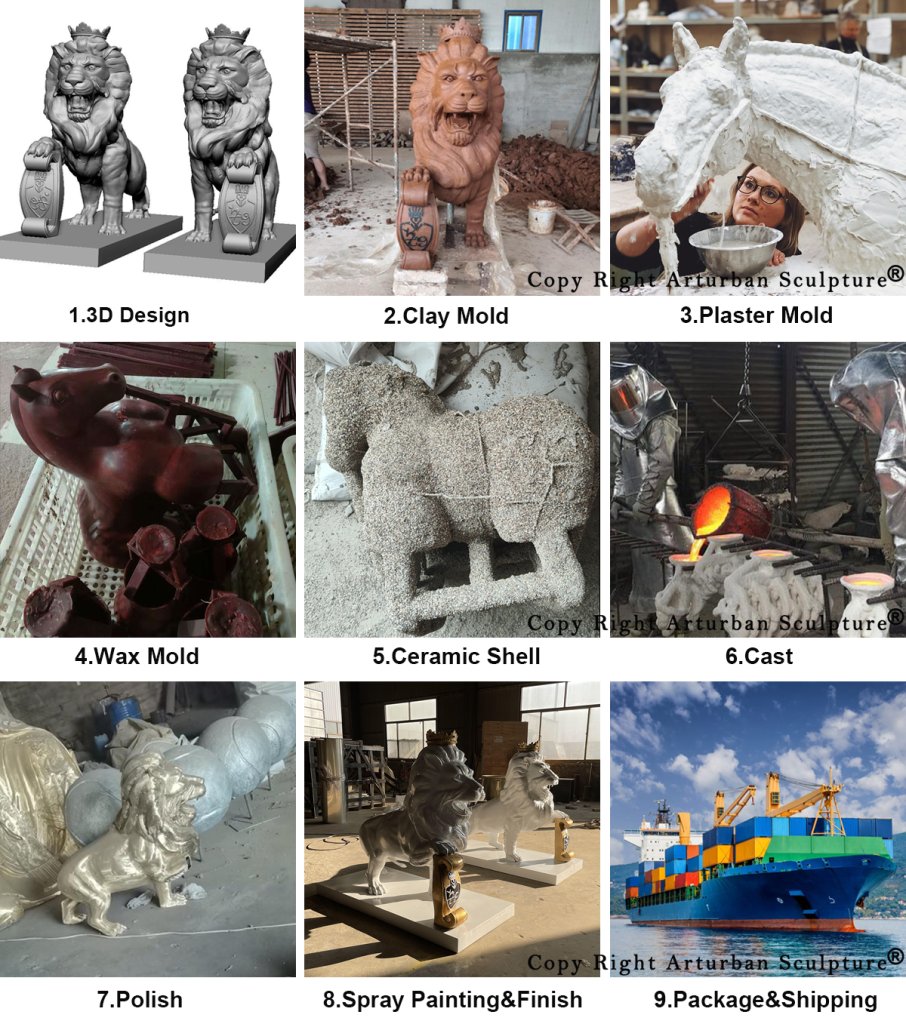 production process of Lion with Crown Statue