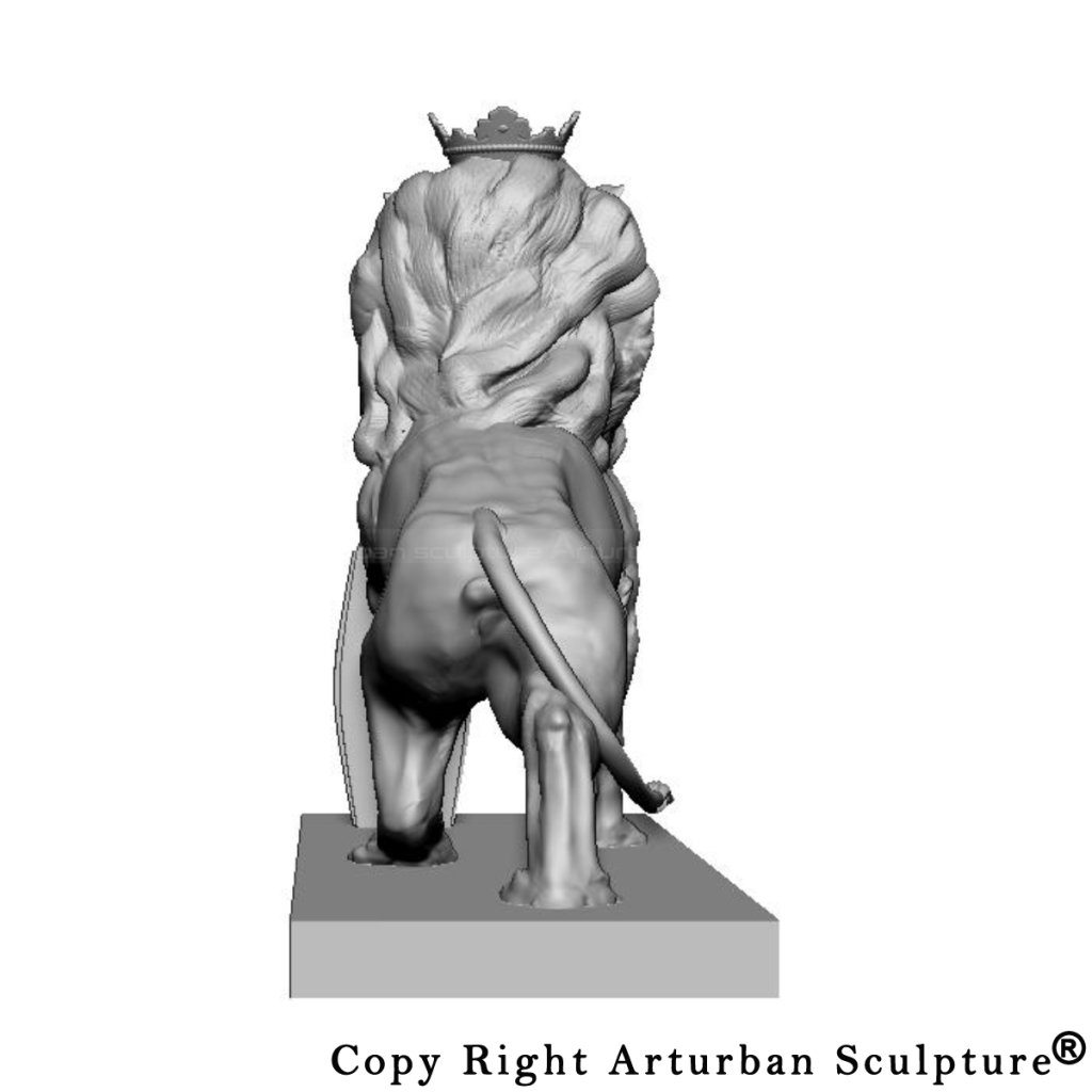 3D design of white lion statue with gold crown