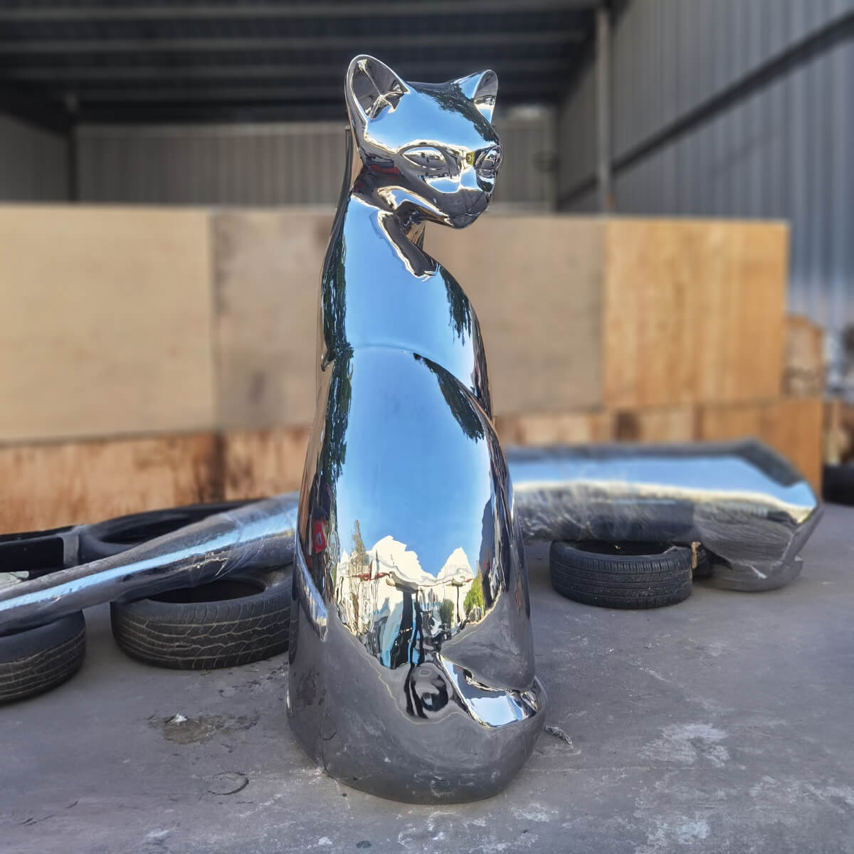 Silver Cat Statue