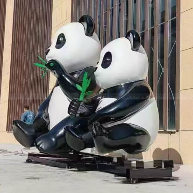 Panda Bear holding bamboo leaves cartoon Garden Statues