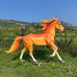 Realistic Fiery Orange Running Horse Statue