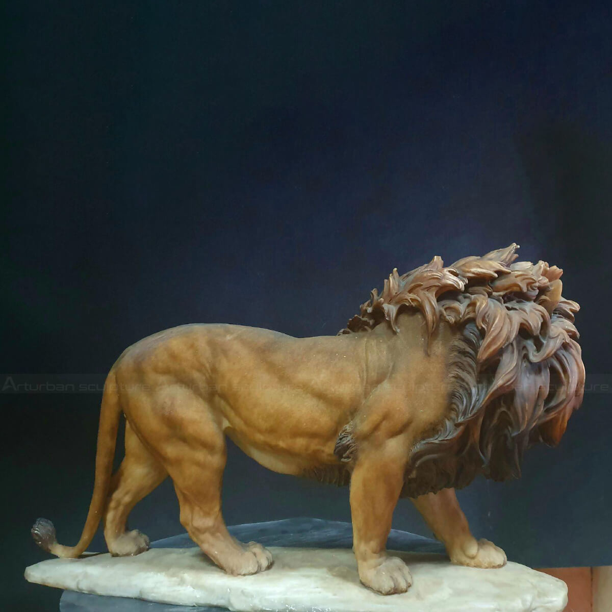 Realistic walking lion statue side view