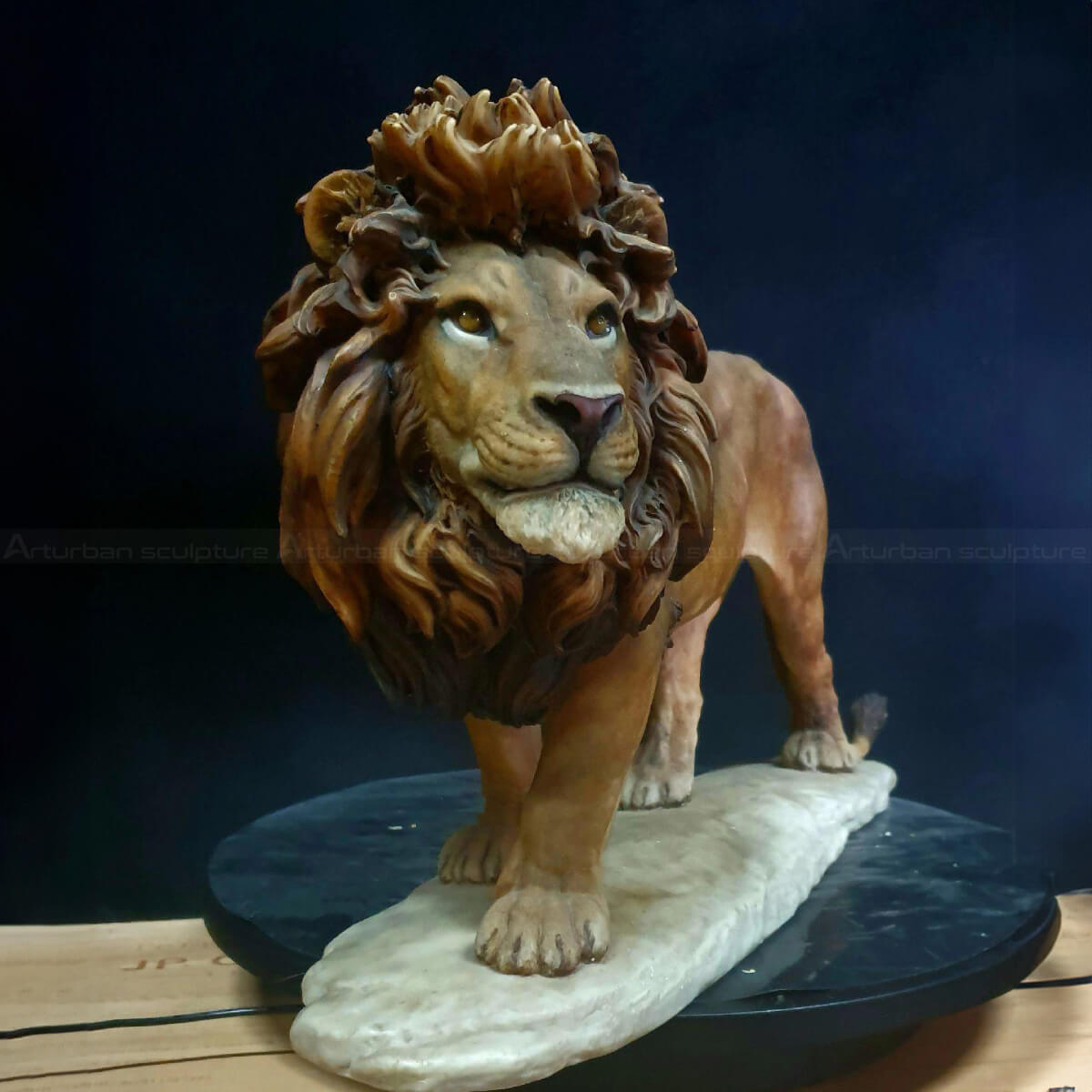 front view of the walking lion figurine