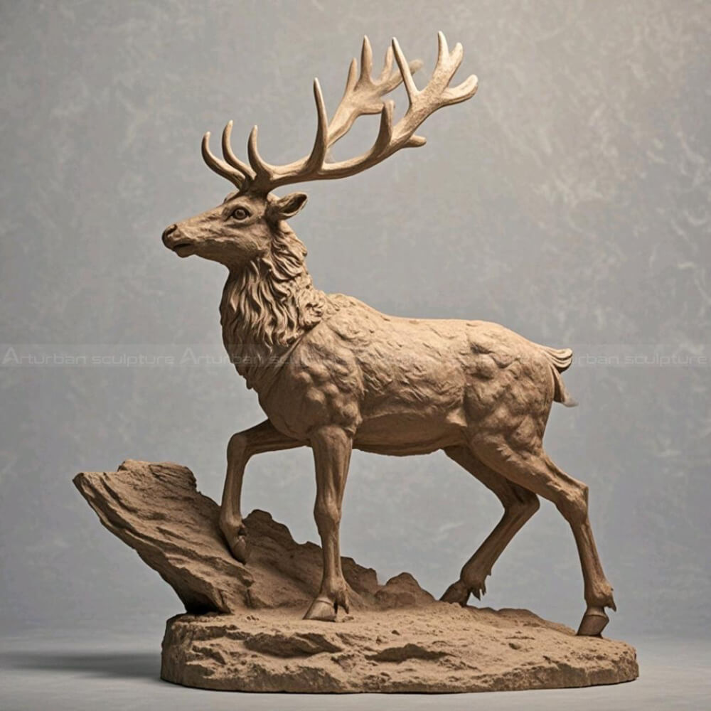 life size elk on rock statue